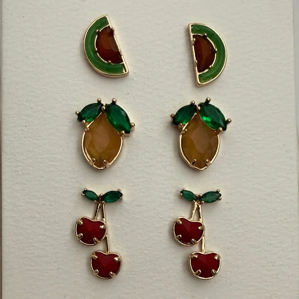 Multicolor nwt Fruit Earrings Set watermelon lemon cherry cherries